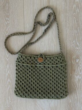 World Market Olive Green Handwoven Crochet Crossbody Bag